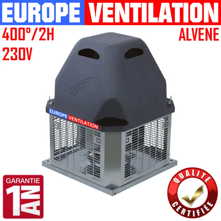 Tourelle d'extraction restaurant 355 - monophasé 230v - 3500 m3h - 370w - F400°2h pour hotte professionnelle sans cadenas