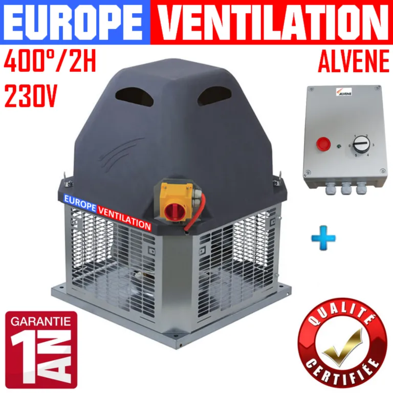 Tourelle d'extraction restaurant 355 - monophasé 230v - 3500 m3h - 370w - F400°2h pour hotte professionnelle avec variateur
