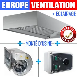 hotte inox professionnelle complete droite avec moteur et variateur pour restaurant