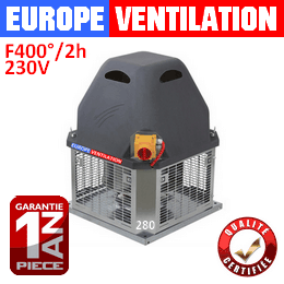 Tourelle d'extraction restaurant 280 - monophasé 230v - 1500 m3/h - 250w - F400°/2h pour hotte professionnelle avec cadenas sécurité