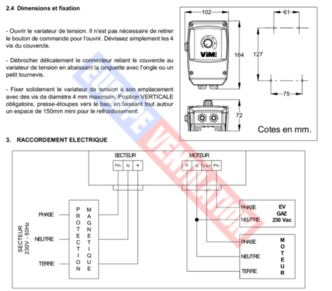 Cablage variateur VIM varz hotte professionnelle